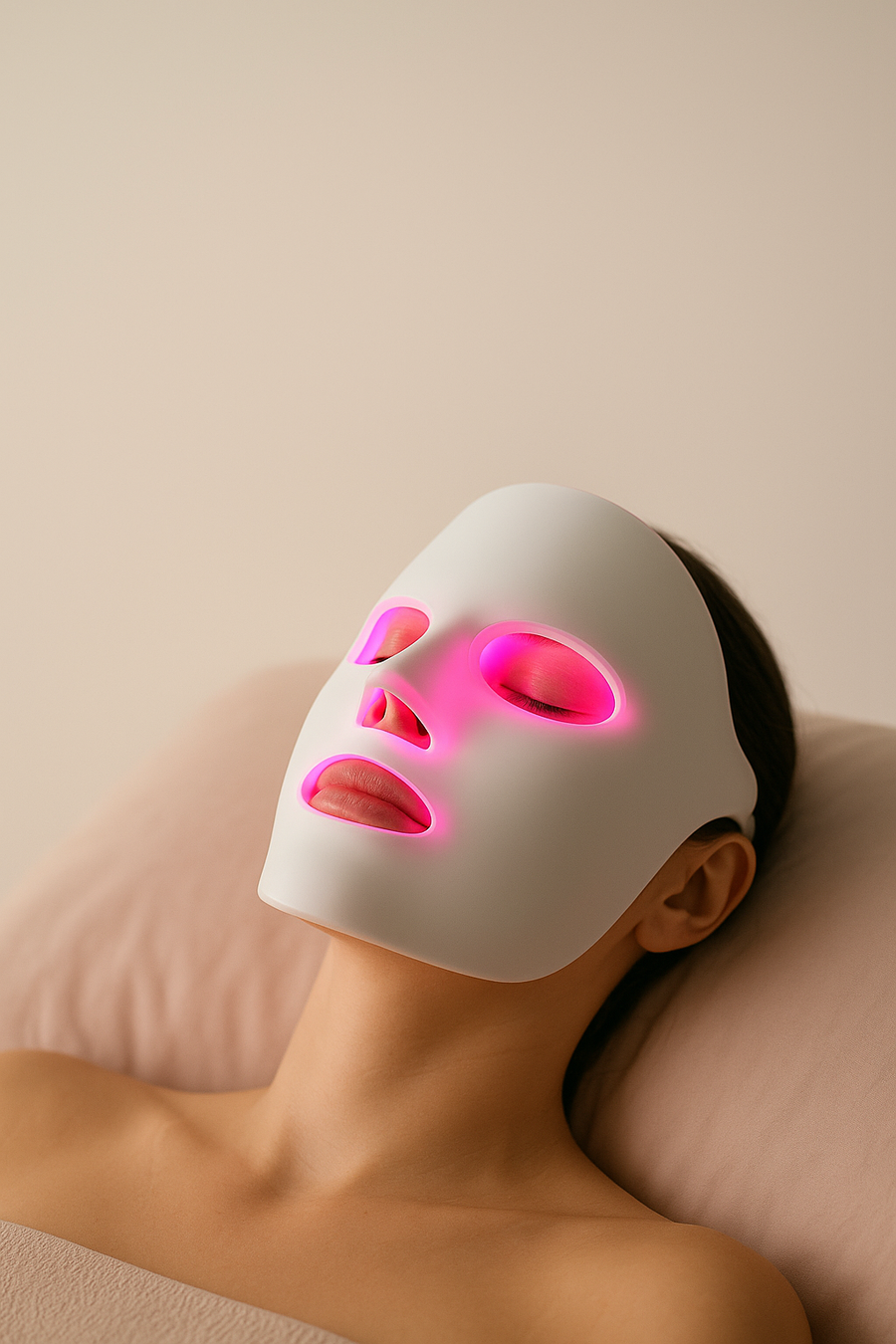 Mujer relajada con la mascarilla LED NovaHonor encendida